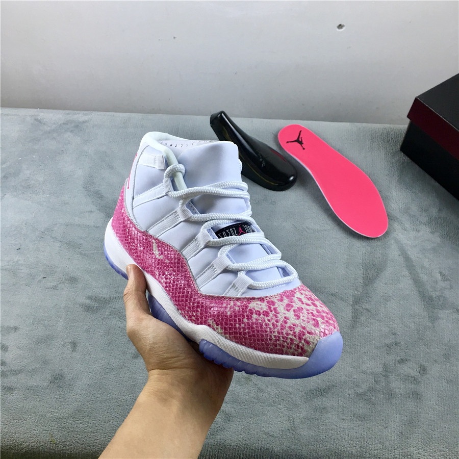Air Jordan 11 Retro Prem HC White Pink SnakeSknit Shoes - Click Image to Close